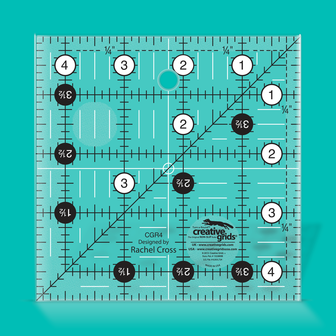 Creative Grids neliöviivain 4.5x4.5 tuumaa CGR4, liukumaton tilkkutyöviivain Rachel Cross