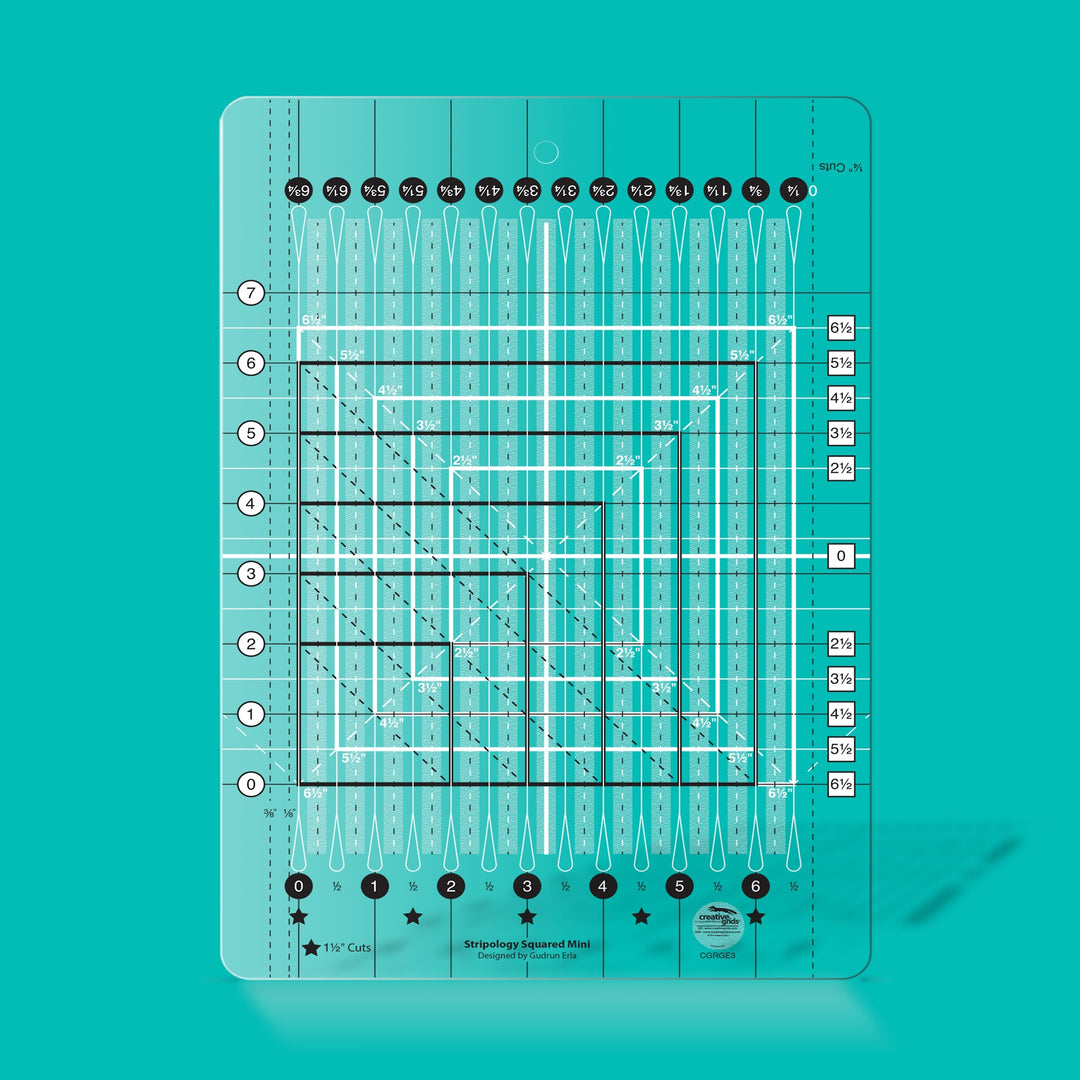 Creative Grids Stripology Mini viivain CGRGE3, pieni tilkkutyöviivain lohkojen suoristukseen