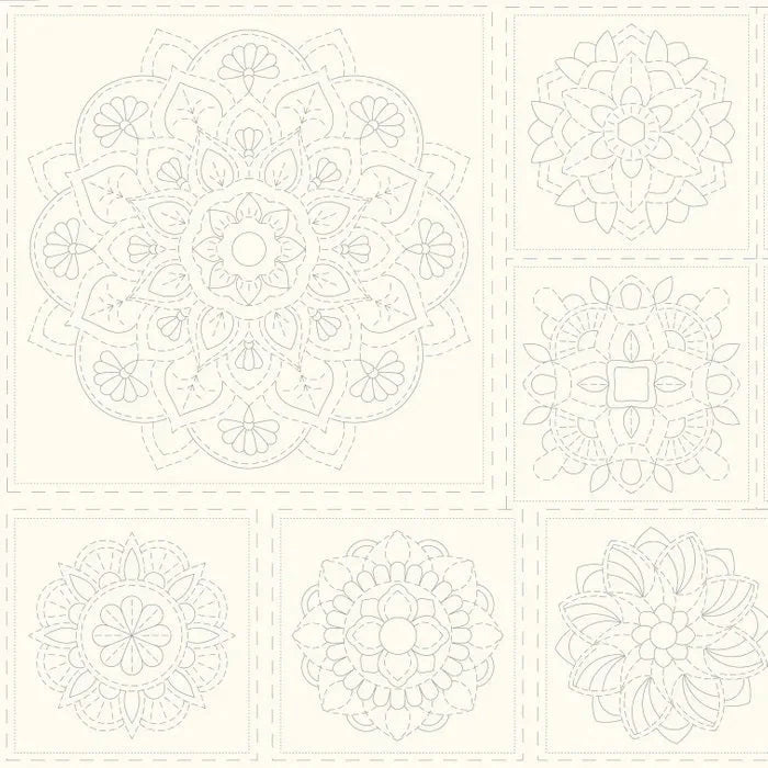 Mandala sashiko-paneeli luonnonvalkoinen DV4060, pellava-puuvillasekoite