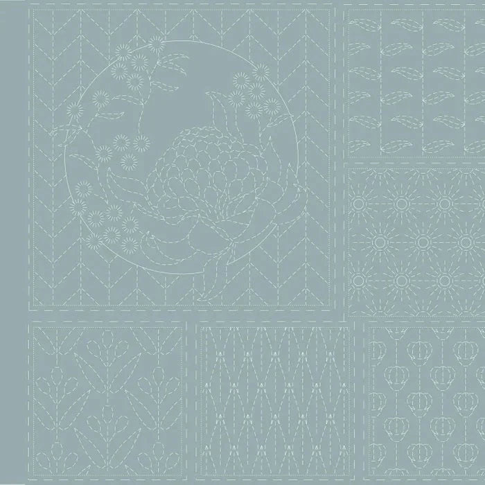 Botanical sashiko-paneeli siniharmaa DV4072, pellava-puuvillasekoite