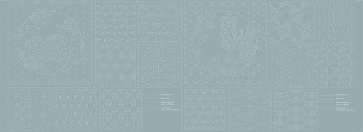 Botanical sashiko-paneeli siniharmaa DV4072, pellava-puuvillasekoite