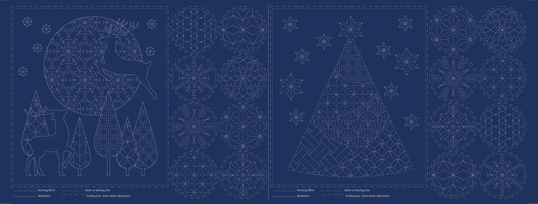 Christmas Sashiko panel, navy blue DV4081