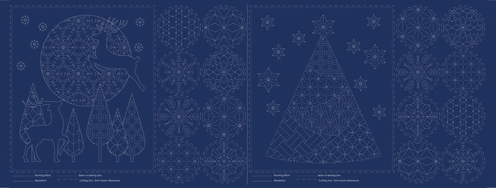 Christmas Sashiko panel, navy blue DV4081