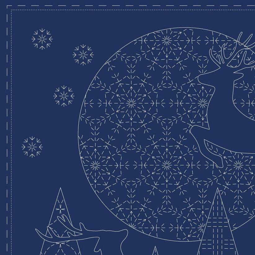 Christmas Sashiko panel, navy blue DV4081