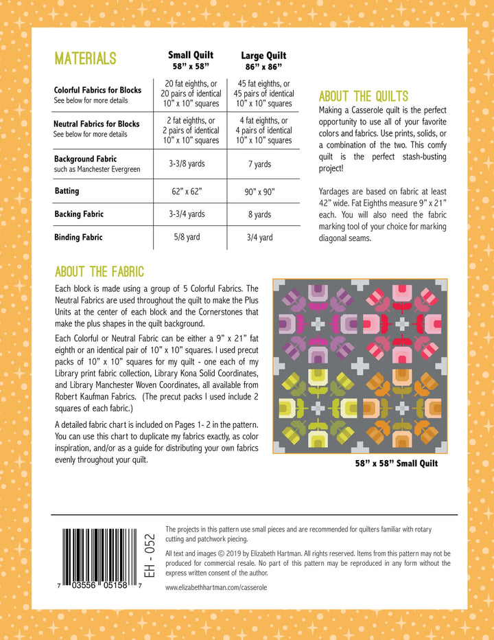 Elizabeth Hartman Casserole EH-052 tilkkutyöohje – kukkamedaljonkeista koostuva tilkkutyömalli