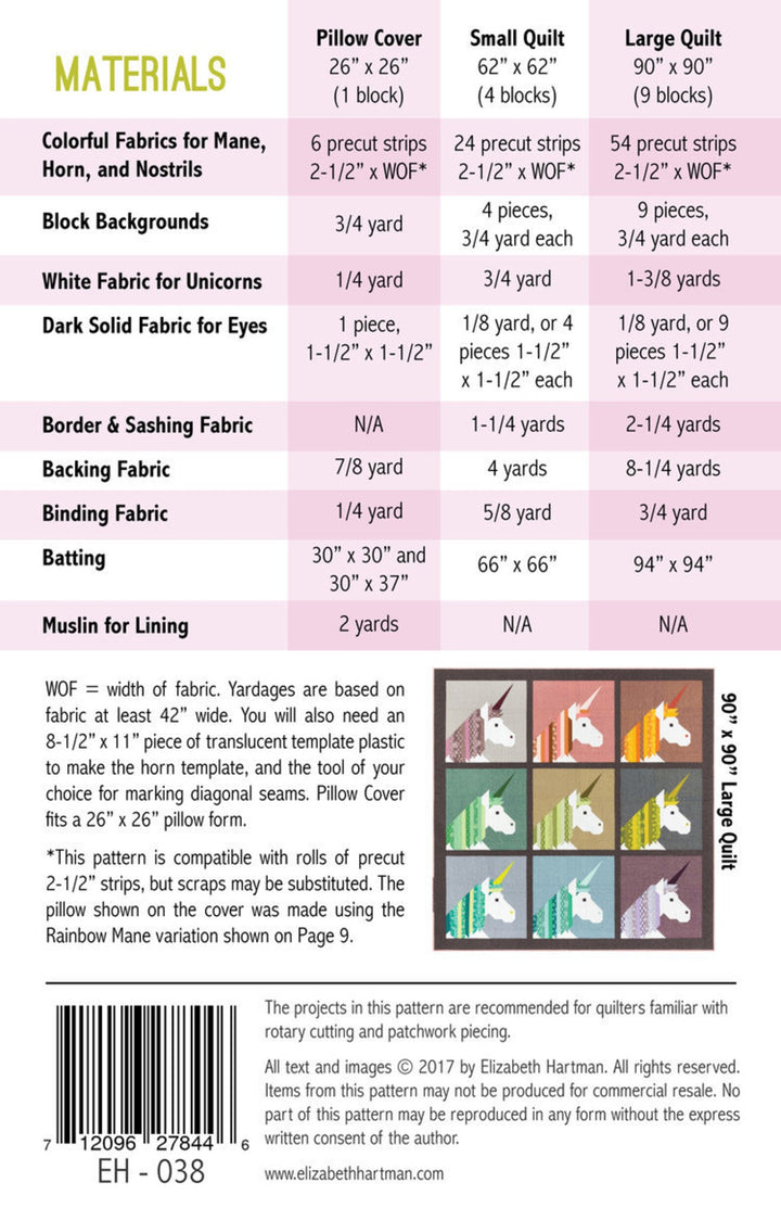Tilkkutyöpeitto, jossa sateenkaaren värinen yksisarvinen. Malli: Lisa the Unicorn – suunnittelija Elizabeth Hartman.