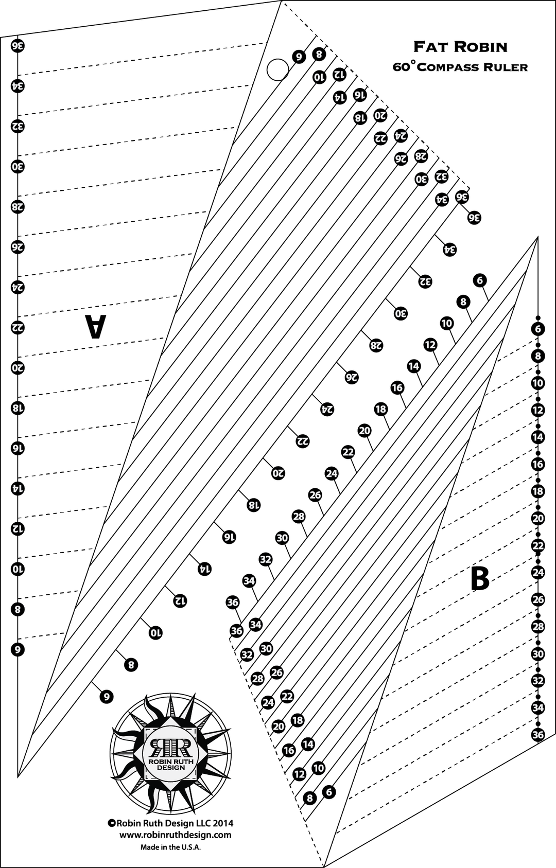 RR184 Fat Robin 16-Segment Mariner's Compass - book and ruler set