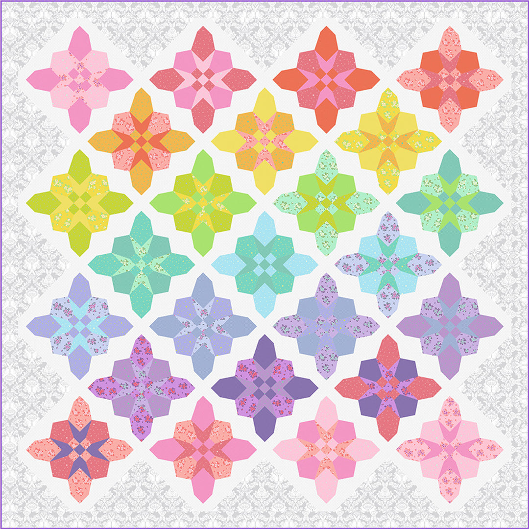 Tula Pink Forget-Me-Nots tilkkutyö – värikäs peitto uusi True Colors -kankaista, koko 238 x 238cm