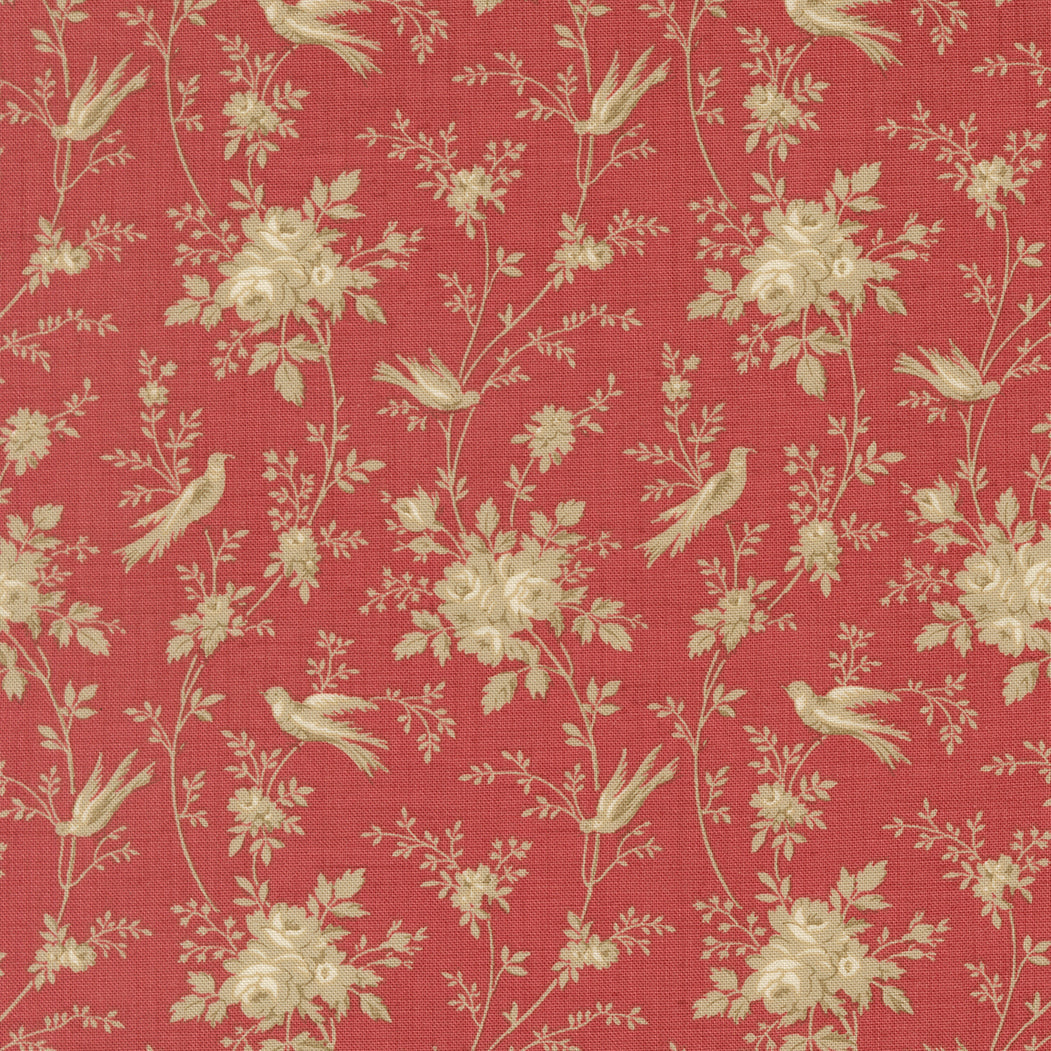 French General Fleur de Paris Oiseaux Garance puuvillakangas punainen pohja pienellä kukkakuosilla
