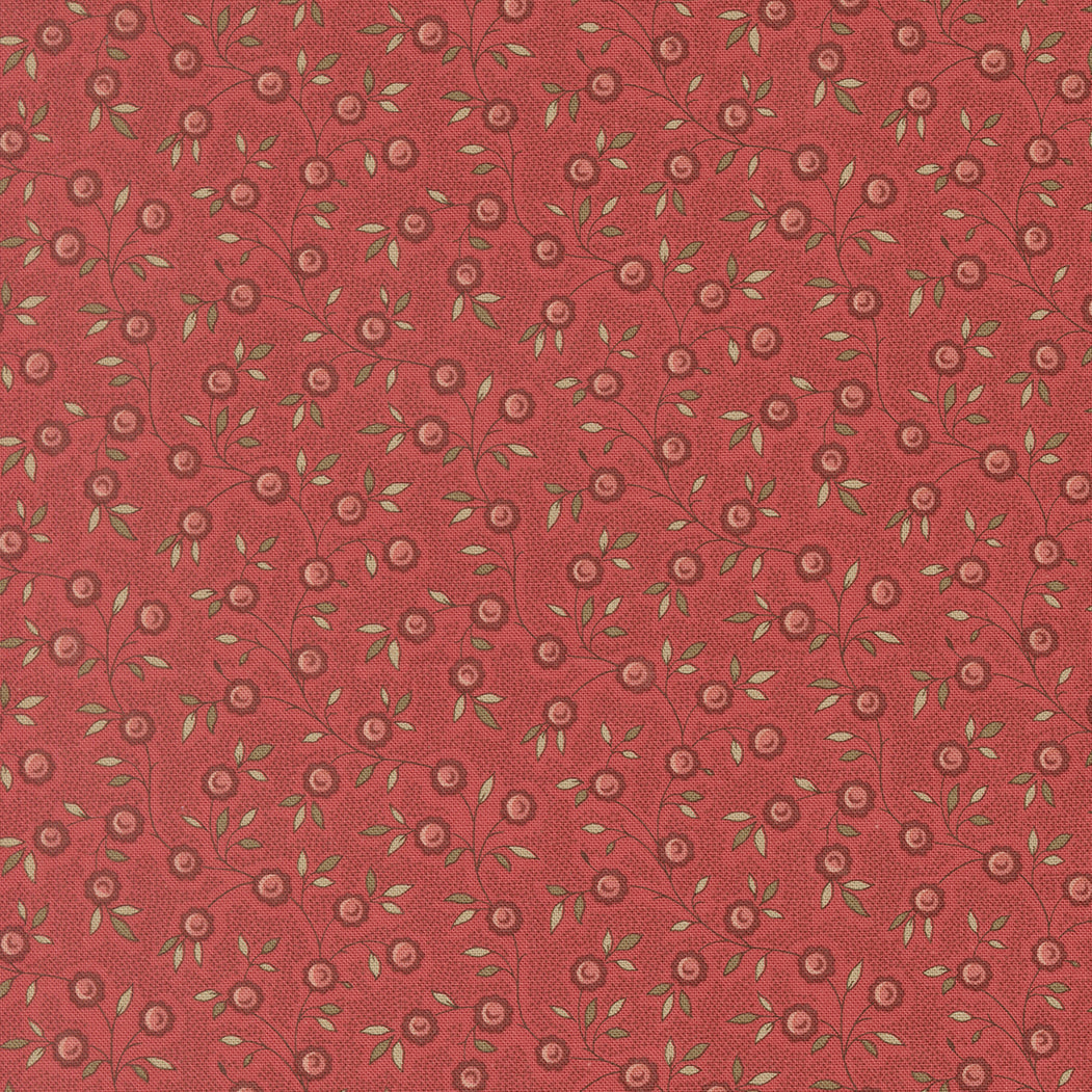 French General Fleur de Paris Topiare Florals Garance puuvillakangas punainen pohja pienellä korallisella kukkakuosilla