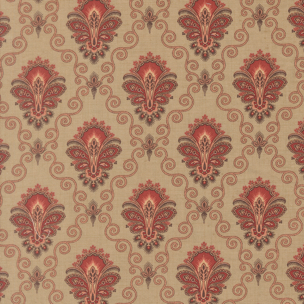 French General Le Jardin Rouge Camomille Paisley Damask Roche puuvillakangas tilkkutöihin