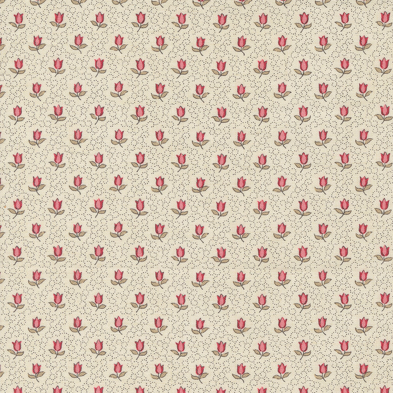 French Generalin Antoinette Champagne Pearl 13955-11 puuvillakangas, pienet vaaleanpunaiset kukat vaalealla pohjalla