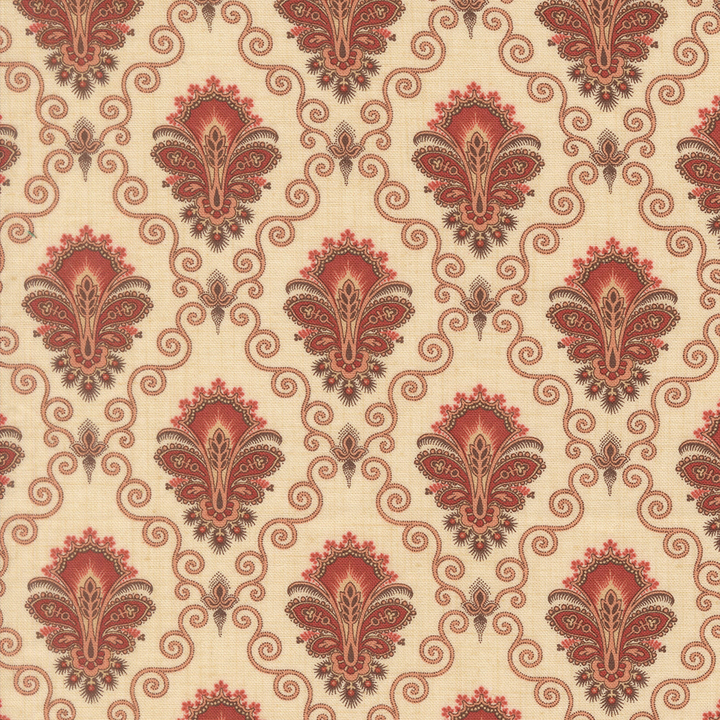 French General Le Jardin Rouge Camomille Paisley Damask Pearl puuvillakangas tilkkutöihin