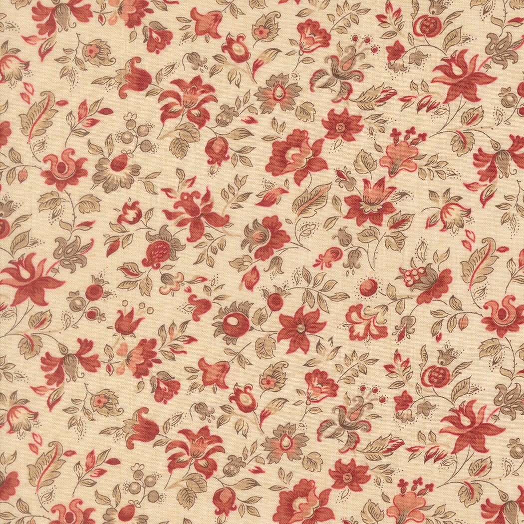 French General Le Jardin Rouge Clemenceau Florals Pearl puuvillakangas tilkkutöihin