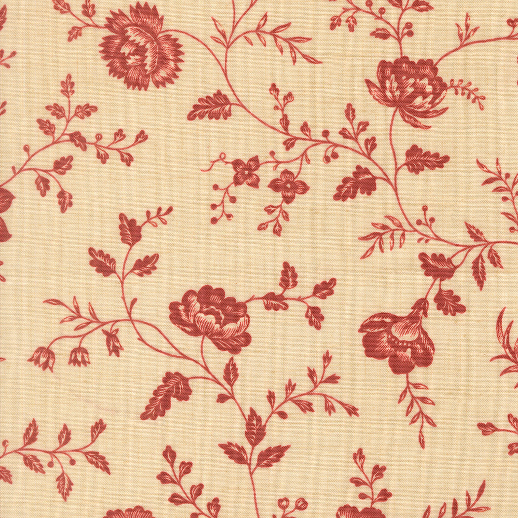 French General Le Jardin Rouge Dauphin Florals Toile Pearl puuvillakangas tilkkutöihin