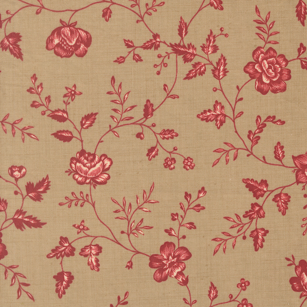 French General Le Jardin Rouge Dauphin Florals Toile Roche puuvillakangas tilkkutöihin