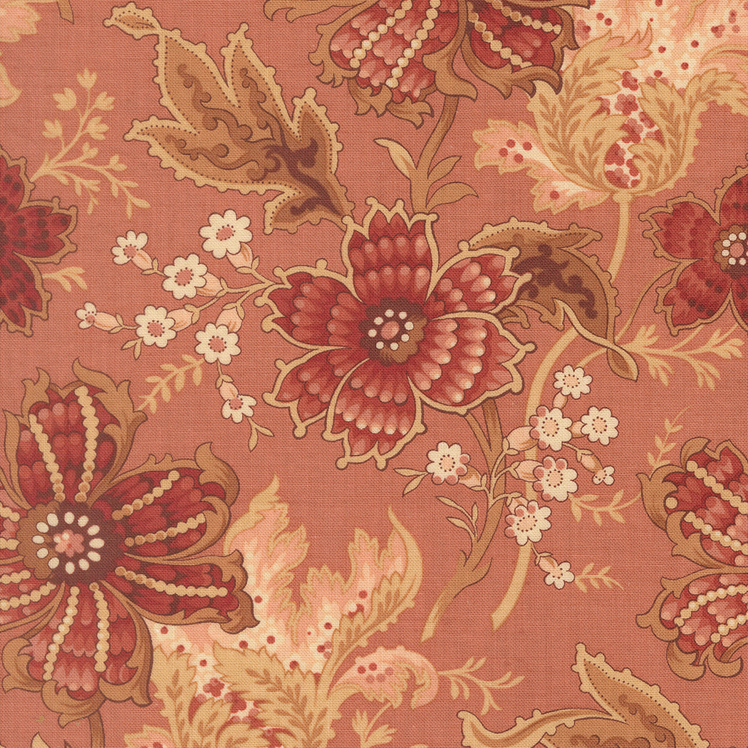 French General Le Jardin Rouge Primvere Florals Clay puuvillakangas tilkkutöihin