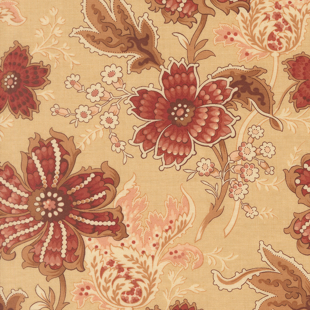 French General Le Jardin Rouge Primvere Florals Oyster puuvillakangas tilkkutöihin