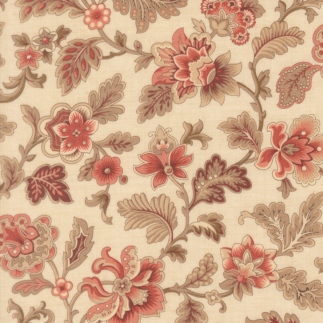 French General Le Jardin Rouge Tournesal Florals Pearl puuvillakangas tilkkutöihin