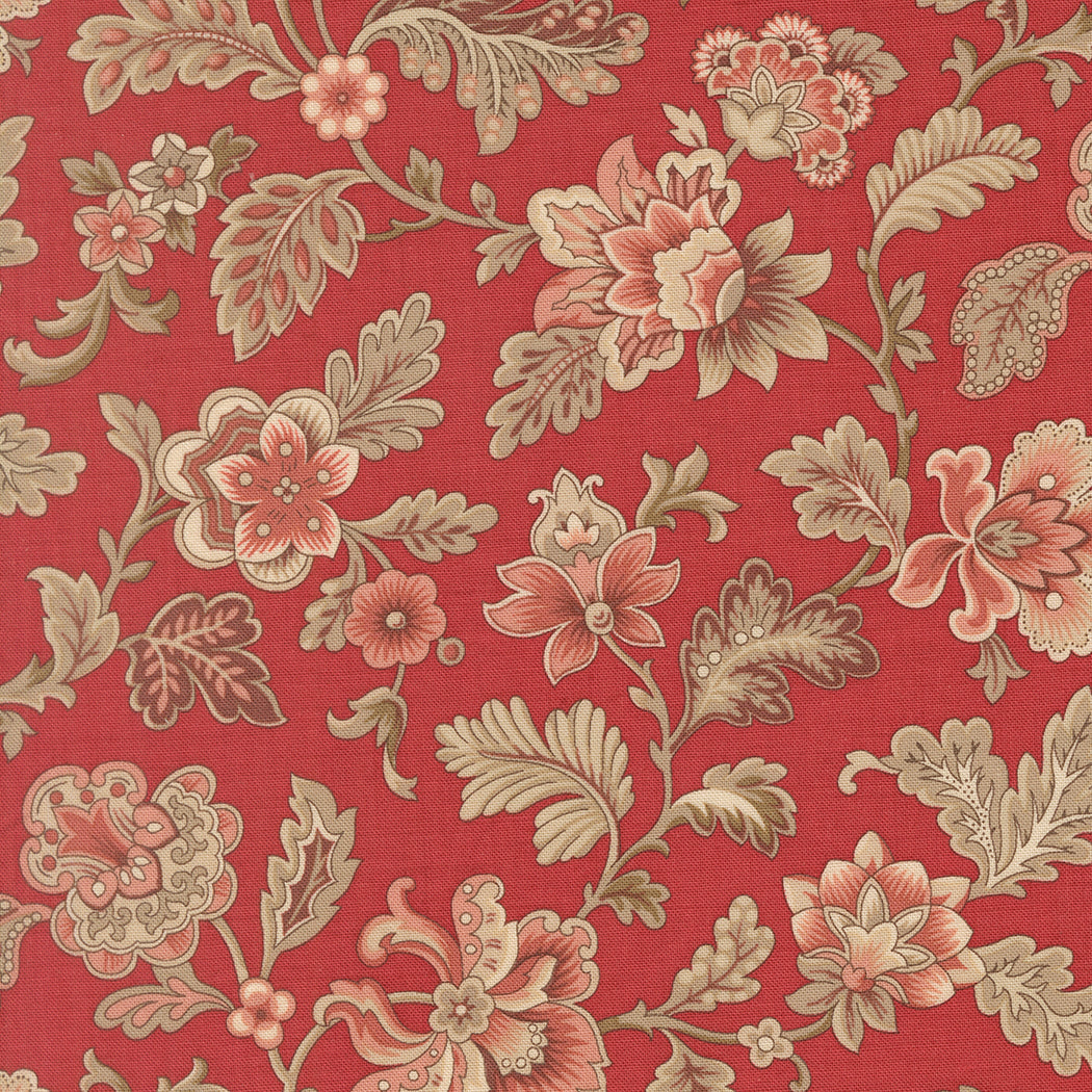 French General Le Jardin Rouge Tournesal Florals Rouge puuvillakangas tilkkutöihin