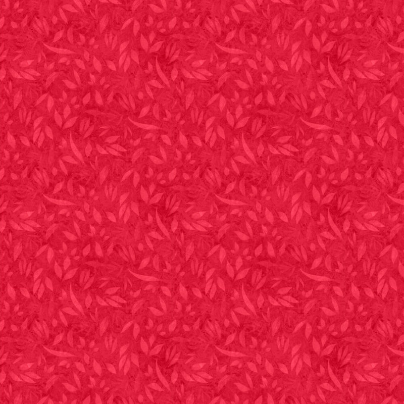 Punainen lehtikuvioinen puuvillakangas Lumin Fabrics Fundamentals Foliage Cherry W110-002-360, suunnittelija Joy Hall.