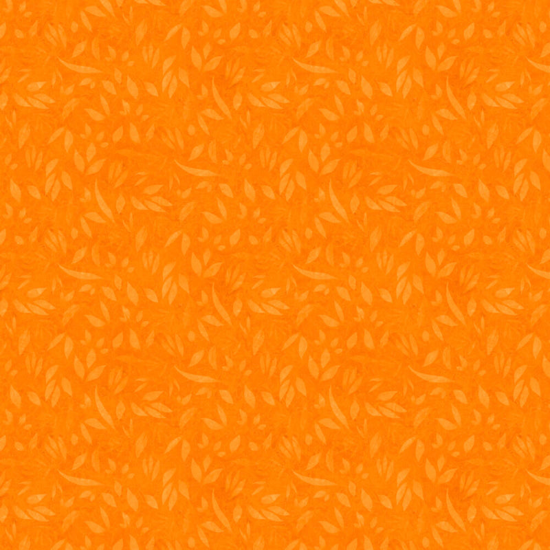Oranssi lehtikuvioinen puuvillakangas Lumin Fabrics Fundamentals Foliage Orange W110-002-266, suunnittelija Joy Hall.