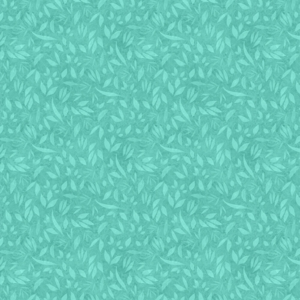 Turkoosi lehtikuvioinen puuvillakangas Lumin Fabrics Fundamentals Foliage Teal W110-002-925, suunnittelija Joy Hall.