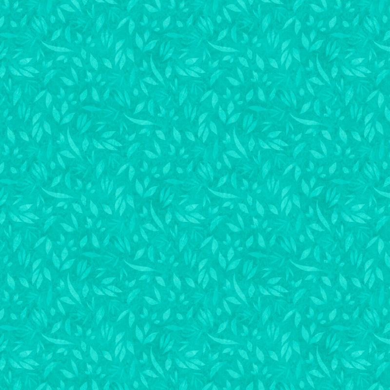 Turkoosi lehtikuvioinen puuvillakangas Lumin Fabrics Fundamentals Foliage Teal W110-002-925, suunnittelija Joy Hall.