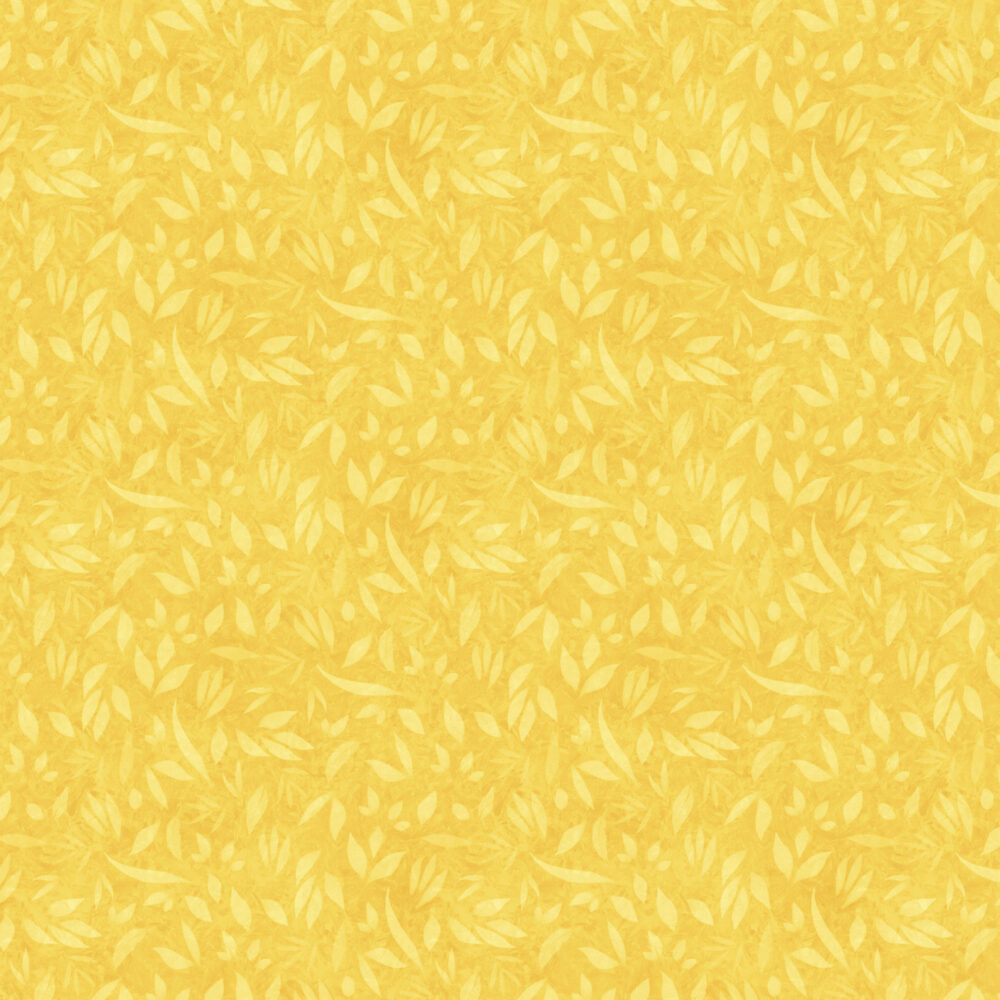 Keltainen lehtikuvioinen puuvillakangas Lumin Fabrics Fundamentals Foliage Yellow W110-002-220, suunnittelija Joy Hall.