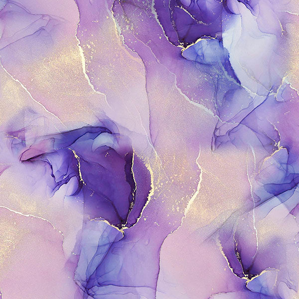 Geode+Ink – Tanzanite T4952-236 puuvillakangas, violettia ja sinistä geodikuviointia.