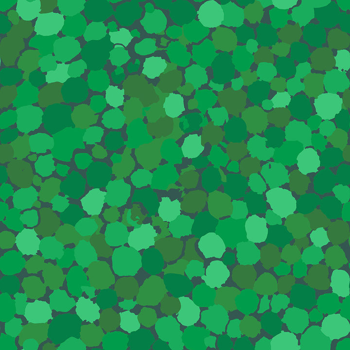 Kaffe Fassett Collective Reflections Green -puuvillakangas, jossa pilkkumainen kuvio metsänvihreän ja harmaan sävyissä.