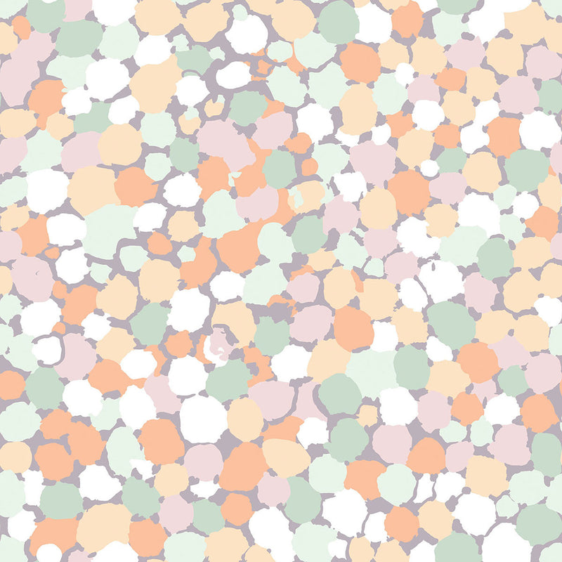  Kaffe Fassett Collective Reflections Pastel -puuvillakangas, jossa pilkkumainen kuvio vaaleanvihreän, oranssin ja valkoisen sävyissä.