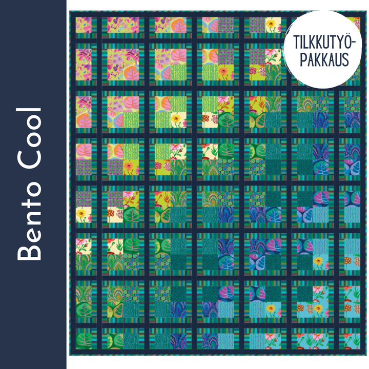 Kaffe Fassett Collectiven Spring 2025 kokoelmasta Bento Cool tilkkutyöpakkaus, helppo 