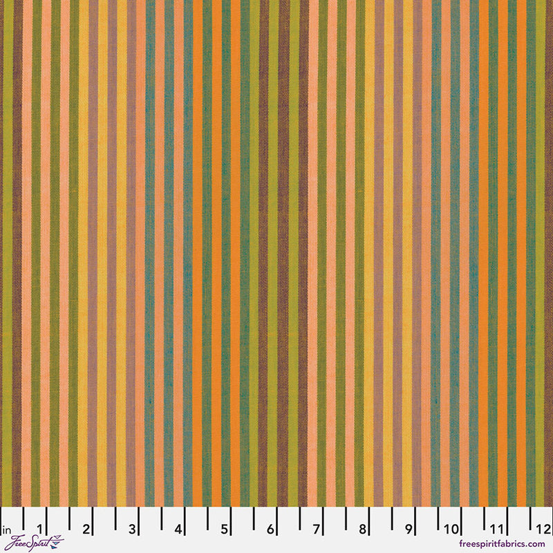 Kaffe Fassett Woven Stripes Caterpillar Stripe Sunshine -kangas keltaisen raidoilla, 100% puuvillaa, ihanteellinen tilkkutöihin ja ompeluprojekteihin.