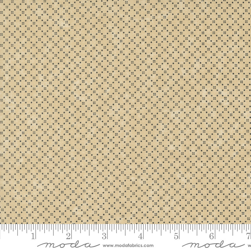 Kansas Troubles Quilters - Blackbird's Nest Bird Seed Tan puuvillakangas, jossa mustia geometrisia ruutukuvioita beigen pohjalla. 