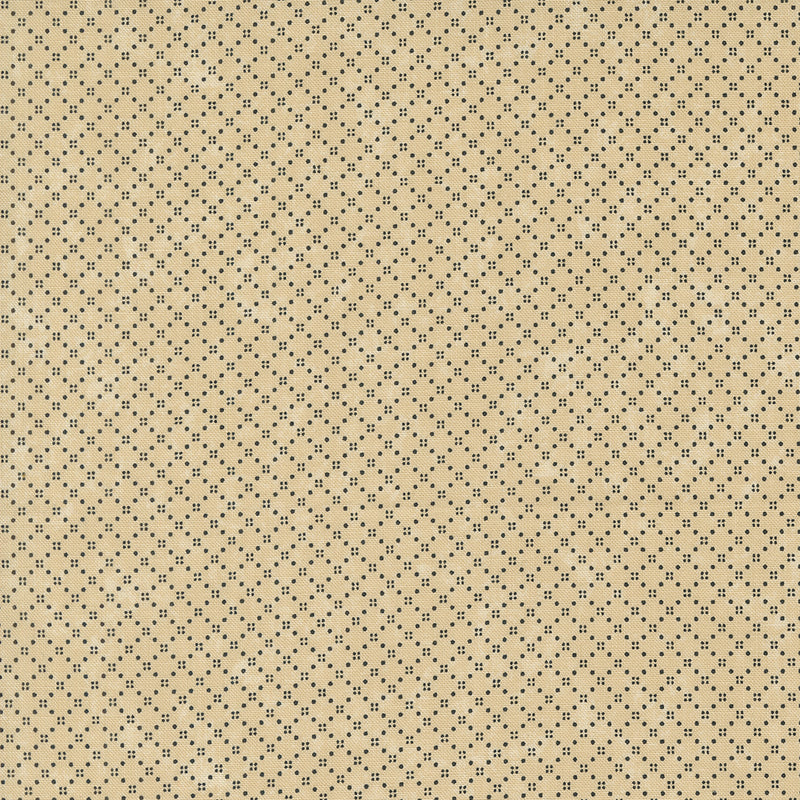 Kansas Troubles Quilters - Blackbird's Nest Bird Seed Tan puuvillakangas, jossa mustia geometrisia ruutukuvioita beigen pohjalla. 