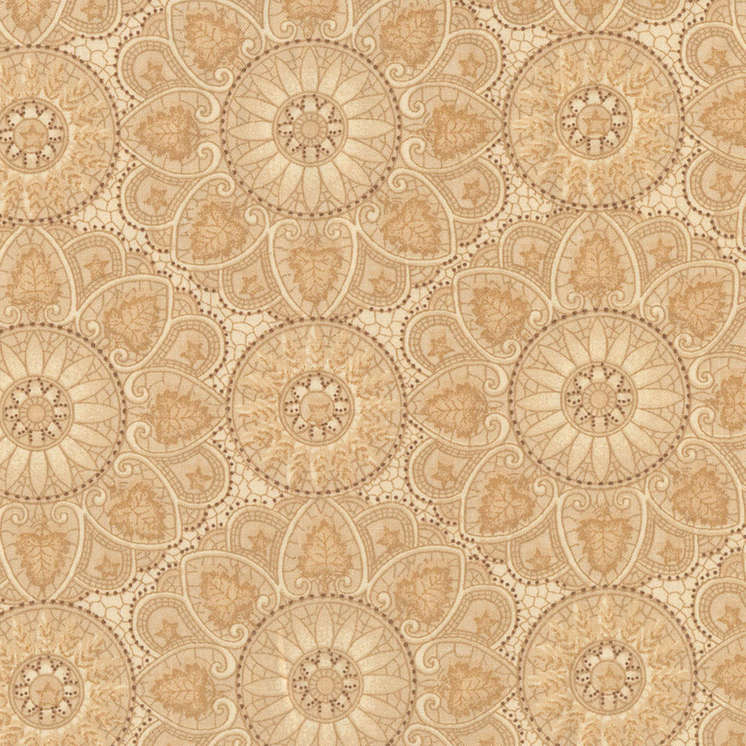 Kim Diehl Cottage Linens Mandala All Over Taupe 108 tuumaa leveä puuvillainen tilkkutyön taustakangas, mandalakuvio