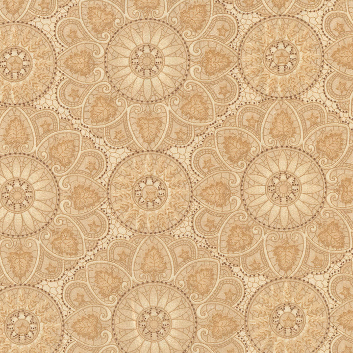 Kim Diehl Cottage Linens Mandala All Over Taupe 108 tuumaa leveä puuvillainen tilkkutyön taustakangas, mandalakuvio