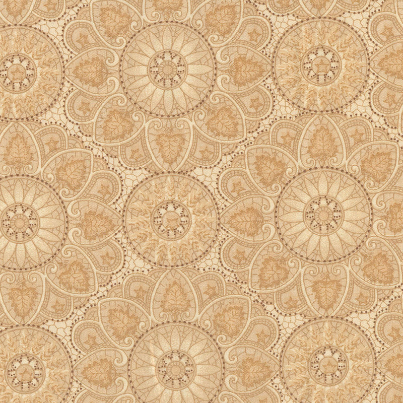 Kim Diehl Cottage Linens Mandala All Over Taupe 108 tuumaa leveä puuvillainen tilkkutyön taustakangas, mandalakuvio