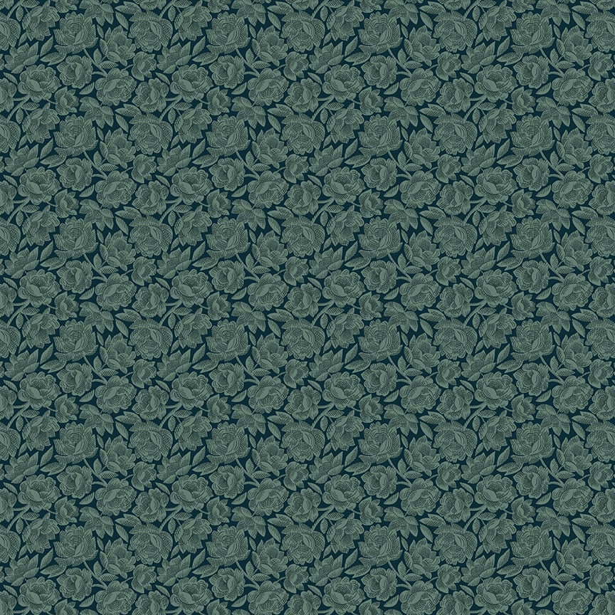 Kim Diehlin Willow Hollow kokoelmasta Medium Blue Cabbage Roses 9978-17 puuvillakangas