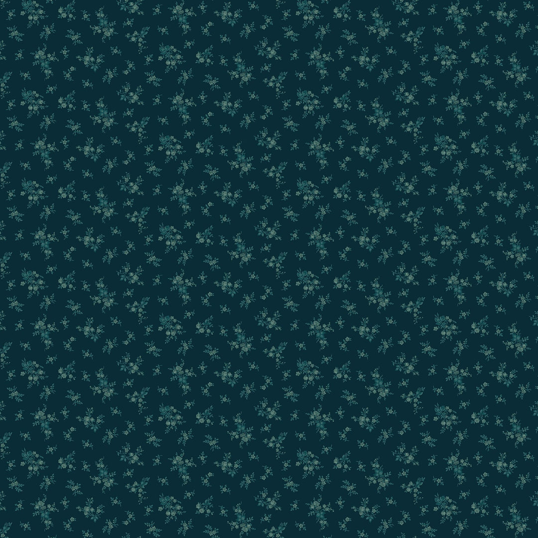 Kim Diehlin Willow Hollow kokoelmasta Dark Blue Floral 9986-77 puuvillakangas, pienet kukkakuviot tummansinisellä pohjalla 