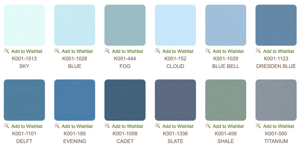 Kona  Cotton Solids Overcast palette