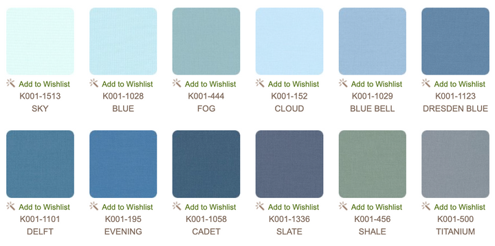 Kona  Cotton Solids Overcast palette