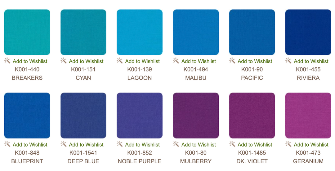 Kona Cotton Solids Peacock palette