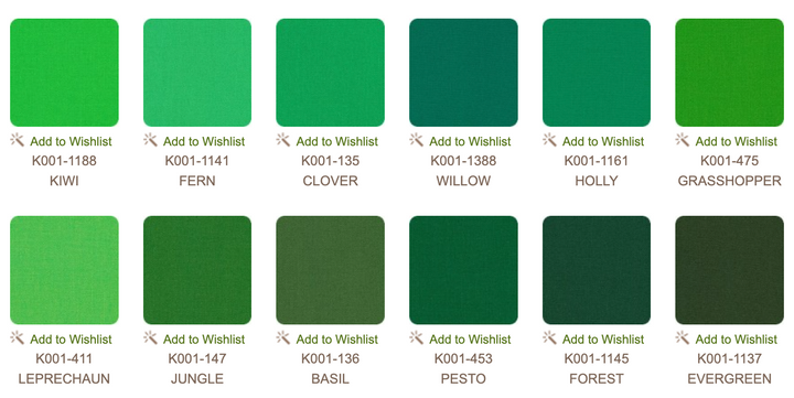 Kona Cotton Solids – Wondrous Woods Palette Charm Pack | Robert Kaufman