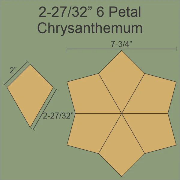 Krysanteemi 6-terälehtinen -paperi- ja akryylisapluuna (2 27/32 tuumaa, 7.14 cm), setti tilkkutöihin.