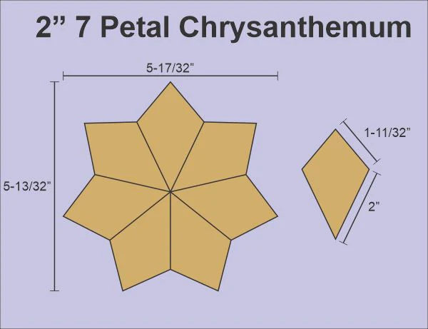 Krysanteemi 7-terälehtinen paperi ja akryylisapluuna (2 tuumaa, 5.08 cm), tilkkutöihin.