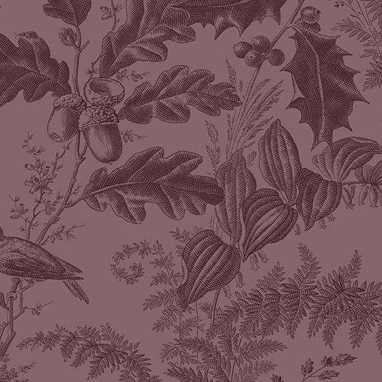 Laundry Basket Quilts Vermont A-10285-P Plum puuvillakangas, luumunvioletti lehti- ja metsäkuvio, Edyta Sitarilta