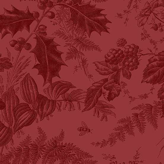 Laundry Basket Quilts Vermont A-10285-R1 Cranberry puuvillakangas, punainen lehti- ja metsäkuvio, Edyta Sitarilta