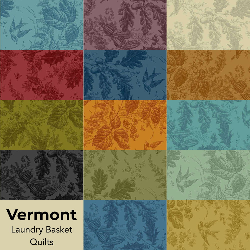 Vermont Fat Quarter -nippu 14 kpl – Laundry Basket Quilts, toile-kuviointi 14 värissä